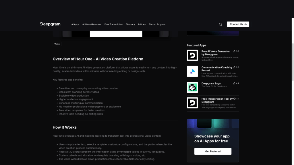 Screenshot of Hour One AI Video Tool