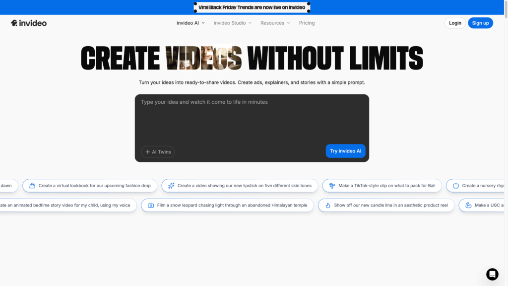 Screenshot of InVideo AI Video Tool
