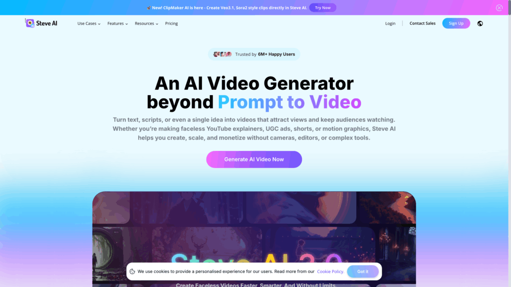 Screenshot of Steve AI Video Tool