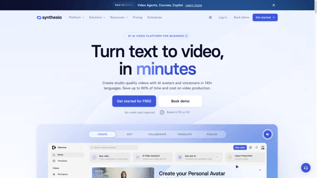 Screenshot of Synthesia AI Video Tool